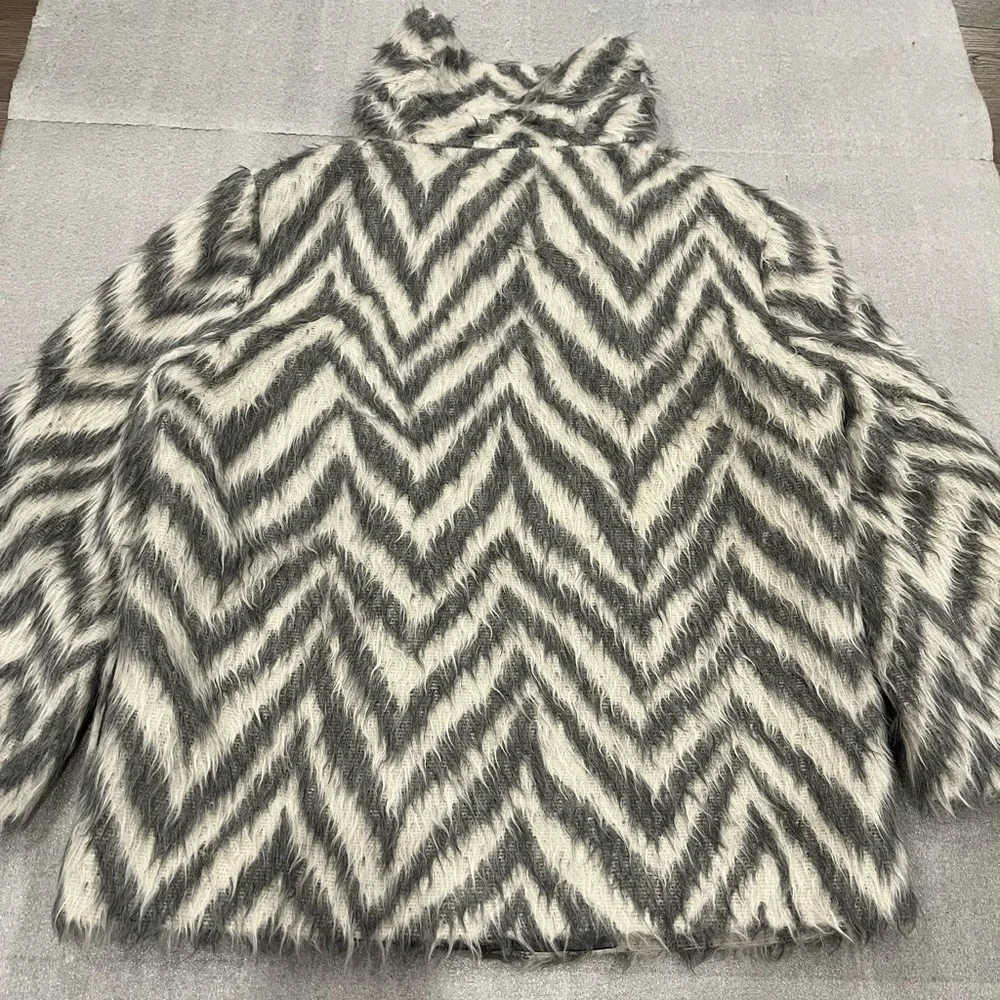[US8]Per Se Faux Fur Angora Wool Blend Harrington Tweed Gray Short Jacket - Picture 9 of 9